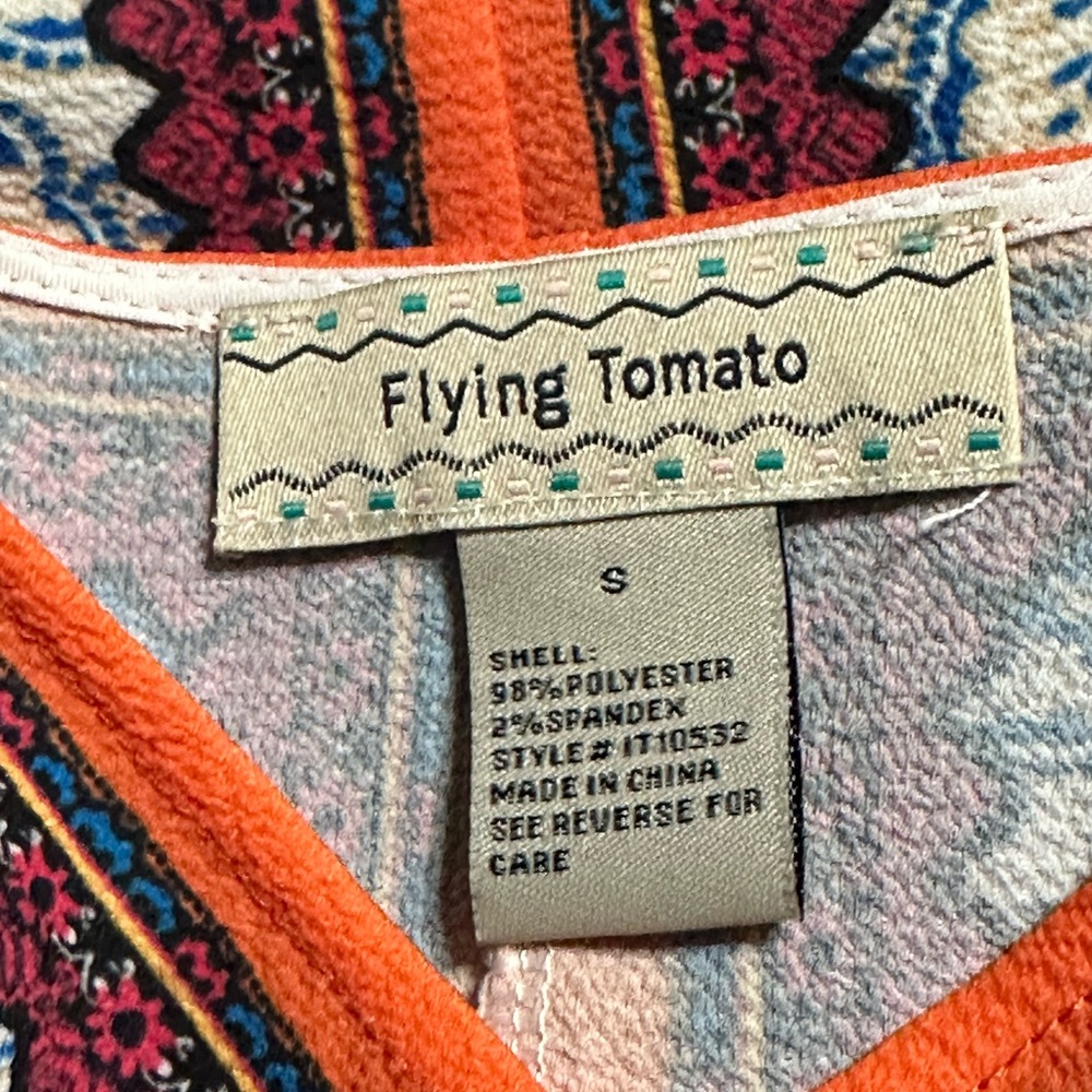 Flying Tomato Colorful Retro 3/4 Sleeve Peplum V-neck Top - Picture 10 of 12